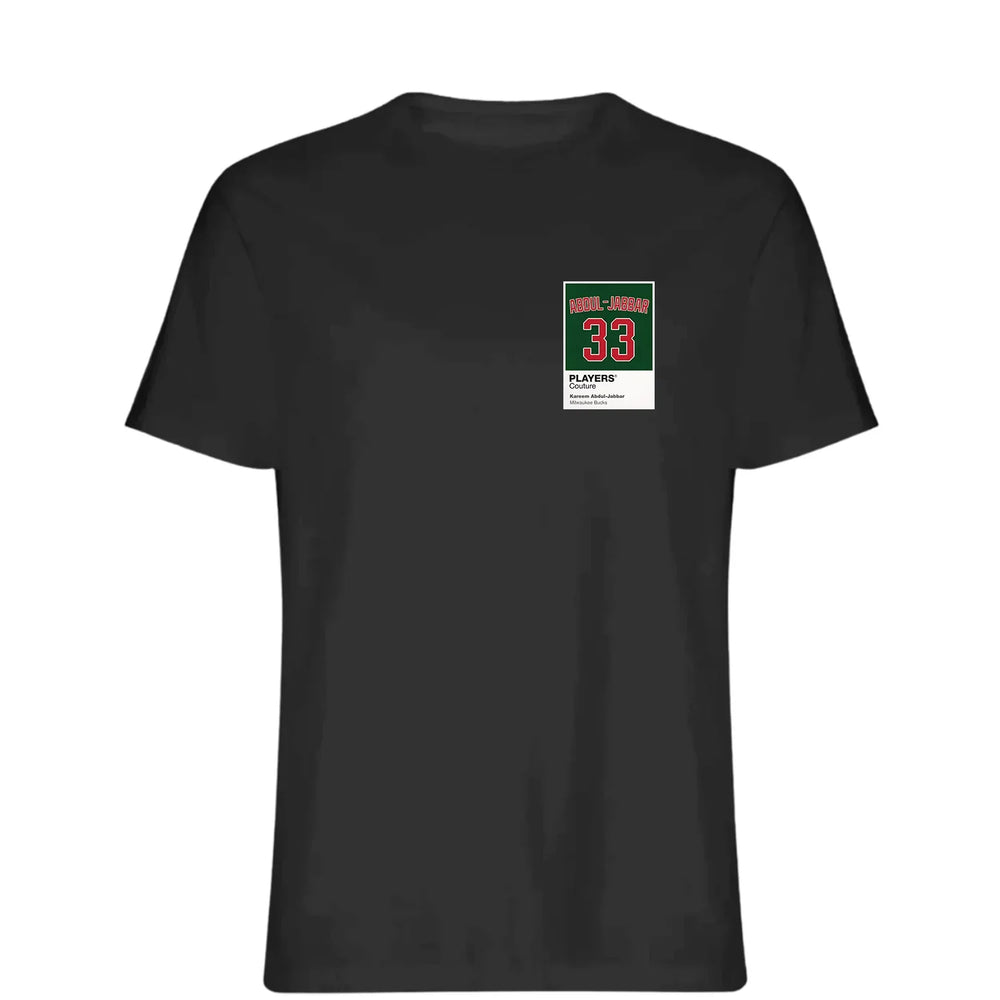 Kareem Abdul-Jabbar 33 Bucks t-shirt – black men's t-shirt featuring the Kareem Abdul-Jabbar 33 Bucks Players Couture logo