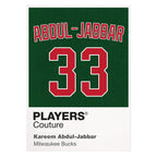 Kareem Abdul-Jabbar 33 Bucks Jersey Frame Men's T-Shirt – white close-up detail shot of the Kareem Abdul-Jabbar Players