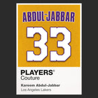 Kareem Abdul-Jabbar 33 Lakers Jersey Frame Men's T-Shirt – black close-up detail shot of the Kareem Abdul-Jabbar 33 Lakers