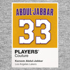 Kareem Abdul-Jabbar 33 Lakers Jersey Frame Men's T-Shirt – grey close-up detail shot of the Kareem Abdul-Jabbar 33 Lakers