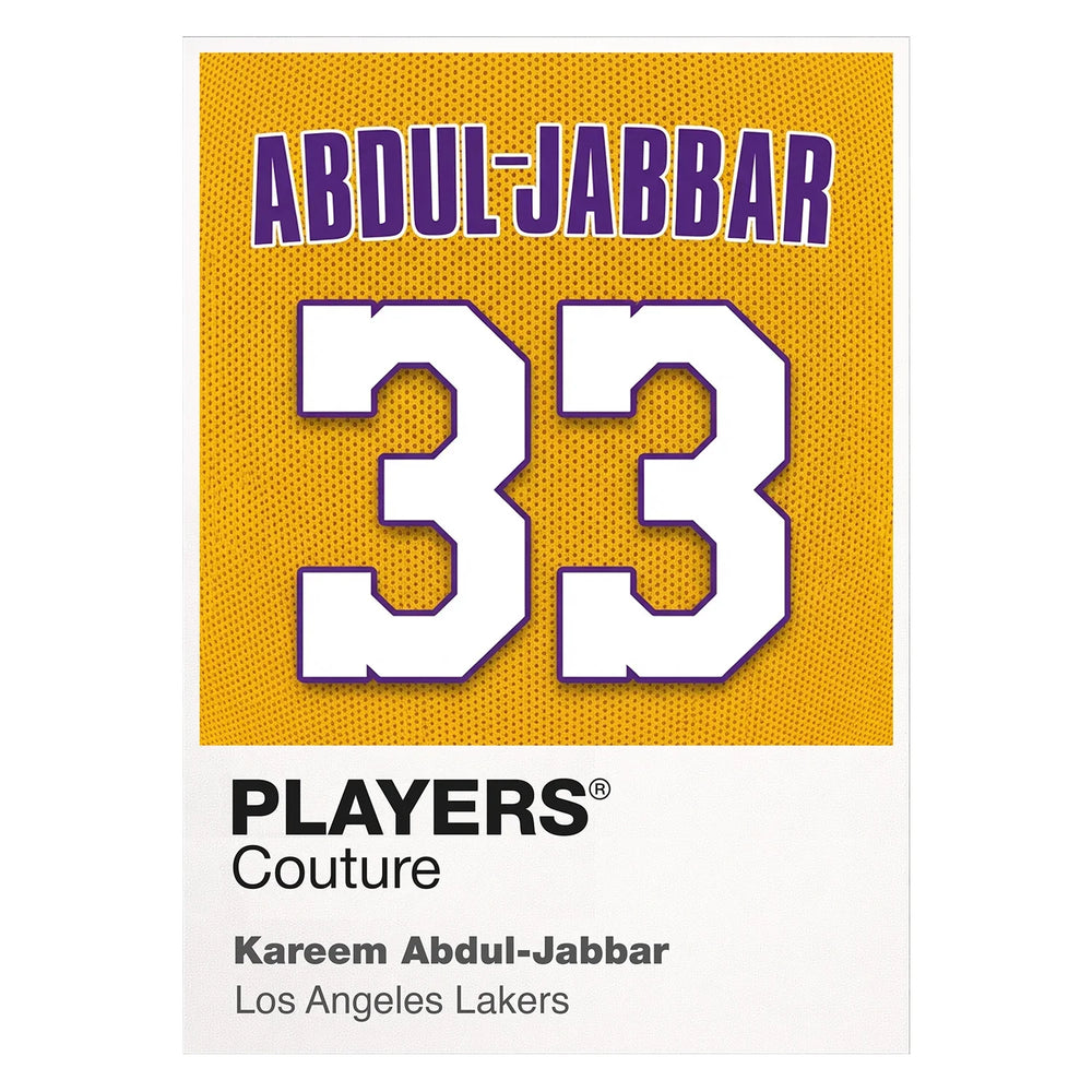 Kareem Abdul-Jabbar 33 Lakers Jersey Frame Men's T-Shirt – white close-up detail shot of the Kareem Abdul-Jabbar Players