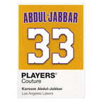 Kareem Abdul-Jabbar 33 Lakers Jersey Frame Men's T-Shirt – white close-up detail shot of the Kareem Abdul-Jabbar Players