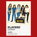 AC/DC Angus Young's school-uniform guitar stance and AC/DC's direct hard-rock energy Icon Frame artwork in red