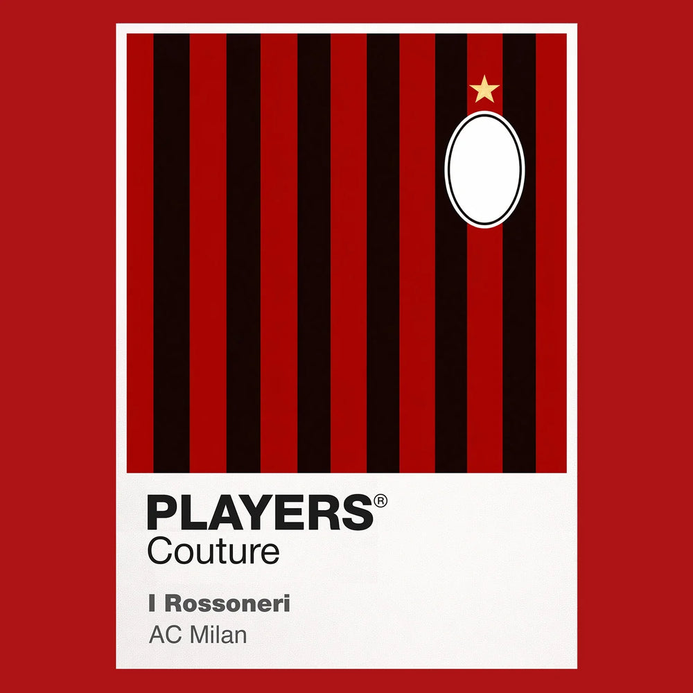 AC Milan Classic Football Shirt Team Colours Frame Men's T-Shirt – red close-up detail shot of the AC Milan Players Couture