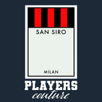 AC Milan Monopoly Card t-shirt – navy men's t-shirt with white AC Milan Monopoly Card letters and Players Couture logo on