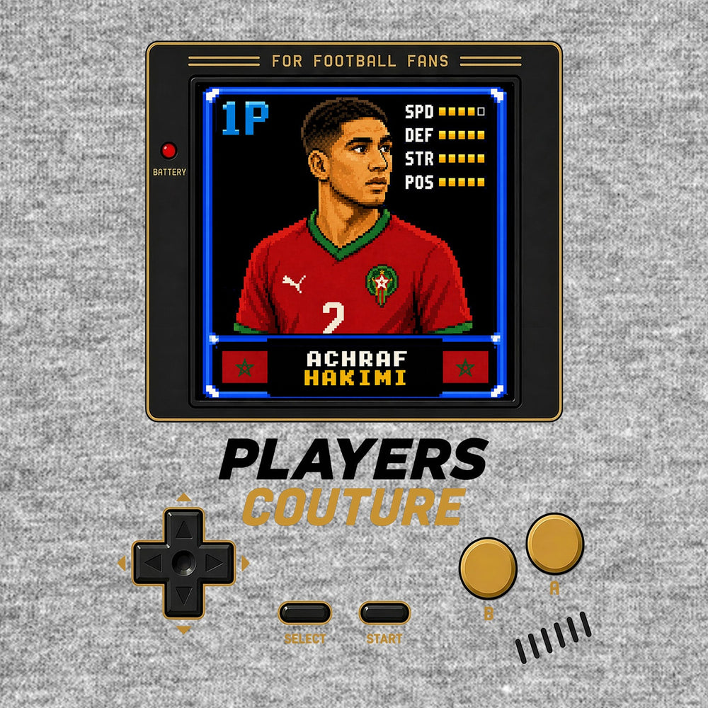 Achraf Hakimi 1P 8-Bit hoodie retro gaming design by Players Couture