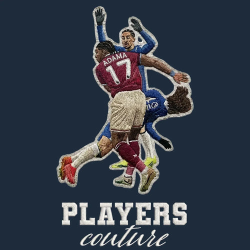 Adama Traore Badge Men's T-Shirt – navy close-up detail shot of the Adama Traore Players Couture logo design