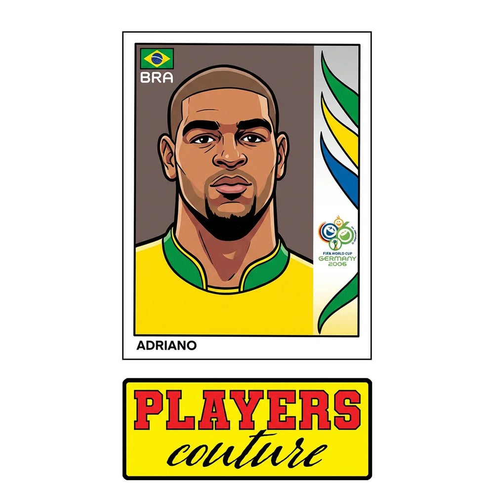 Adriano World Cup Sticker Men's T-Shirt – close-up detail shot of the Adriano World Cup Players Couture logo design