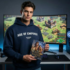 Age Of Empires hoodie – navy men's hoodie with white Age Of Empires letters and Players Couture logo on the chest