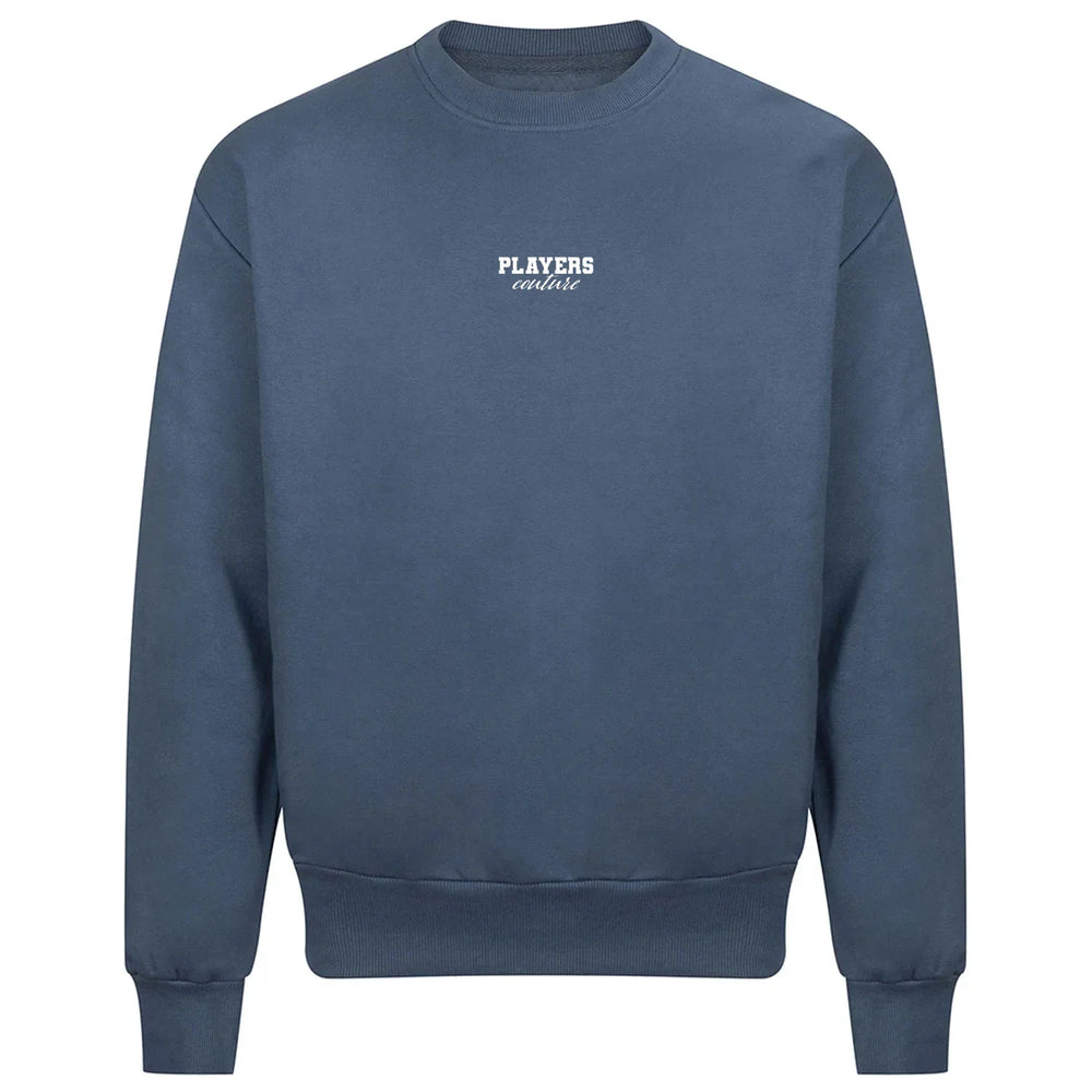 Essentials Collection hoodie – blue men's hoodie with white Essentials Collection letters and Players Couture logo on the