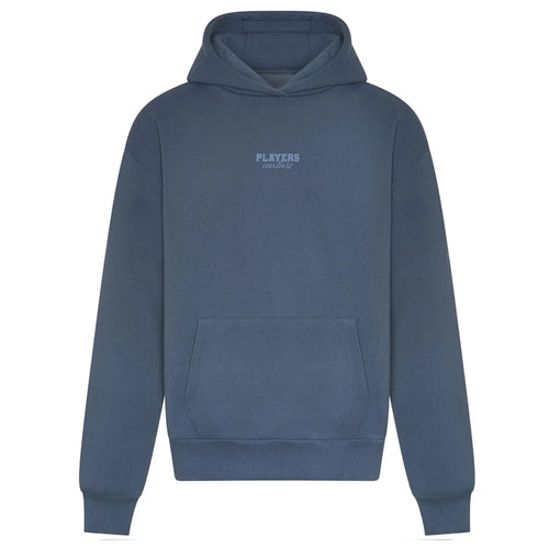 Essentials Collection hoodie – blue men's hoodie with white Essentials Collection letters and Players Couture logo on the
