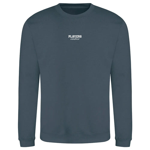 Essentials Collection hoodie – blue men's hoodie with white Essentials Collection letters and Players Couture logo on the