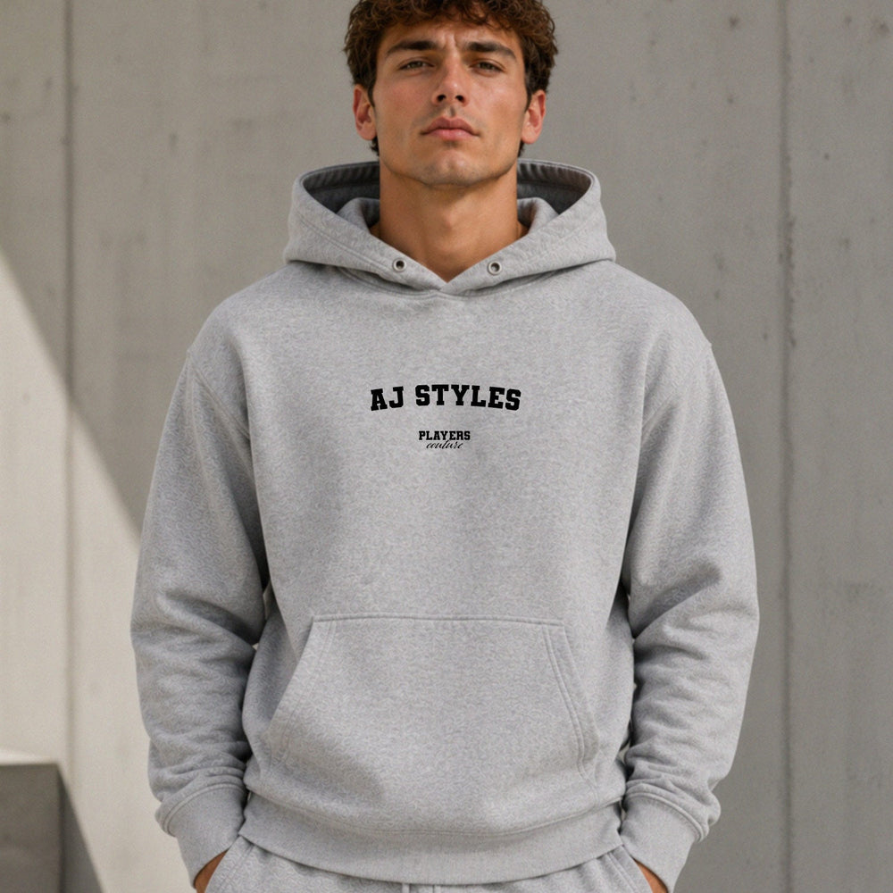aj-styles name-print hoodie - grey
