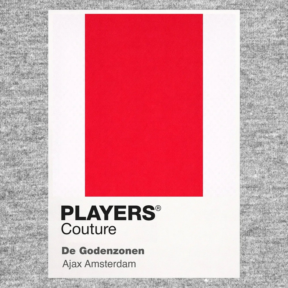 Ajax Classic Football Shirt Colours Frame Men's T-Shirt – grey close-up detail shot of the Ajax Players Couture logo design