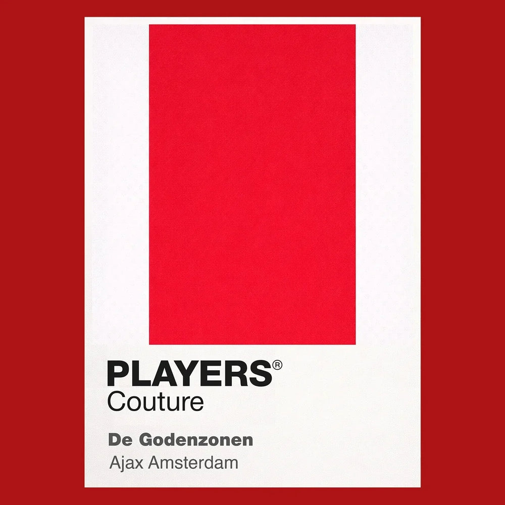 Ajax Classic Football Shirt Colours Frame Men's T-Shirt – red close-up detail shot of the Ajax Players Couture logo design