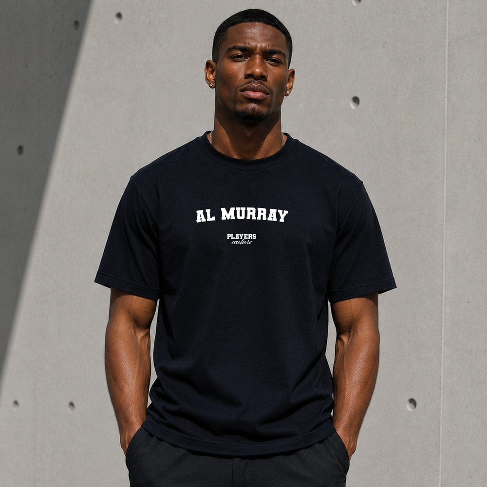 Al Murray navy T-shirt lifestyle photograph 1
