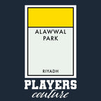 Al-Nassr Monopoly Card t-shirt – navy men's t-shirt with white Al-Nassr Monopoly Card letters and Players Couture logo on