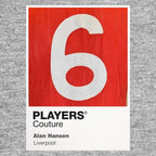 Alan Hansen 6 Football Shirt Frame Men's Hoodie – grey close-up detail shot of the Alan Hansen Players Couture logo design