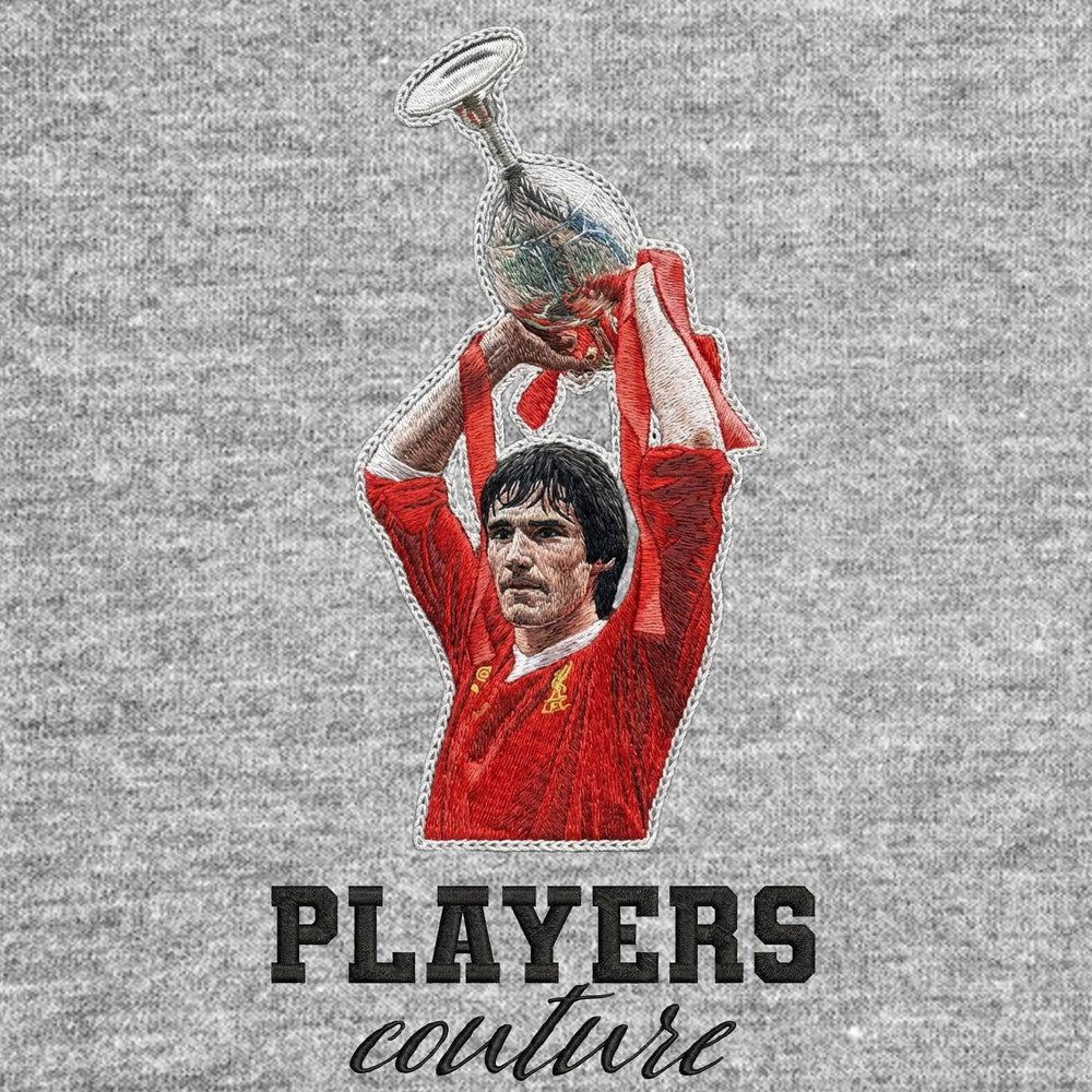 Alan Hansen Badge Men's Hoodie – close-up detail shot of the Alan Hansen Players Couture logo design