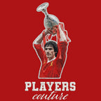 Alan Hansen Badge Men's Hoodie – close-up detail shot of the Alan Hansen Players Couture logo design