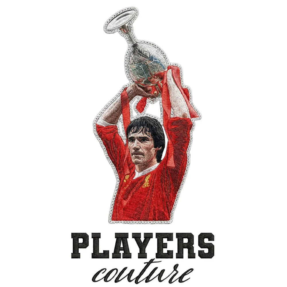 Alan Hansen Badge Men's Hoodie – close-up detail shot of the Alan Hansen Players Couture logo design