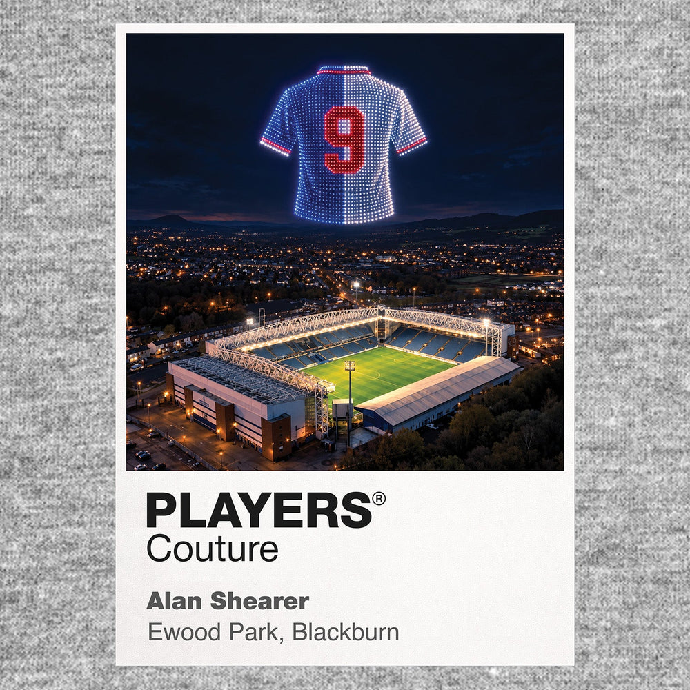 Alan Shearer Blackburn Rovers number 9 Icons in Lights Frame artwork in grey
