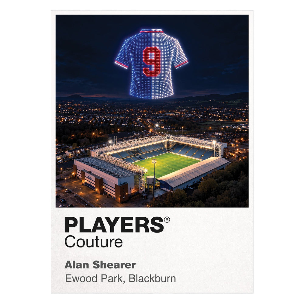 Alan Shearer Blackburn Rovers number 9 Icons in Lights Frame artwork in white