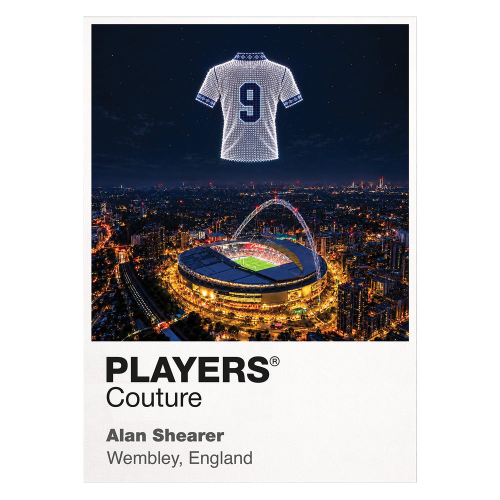 Alan Shearer England number 9 Icons in Lights Frame artwork in white