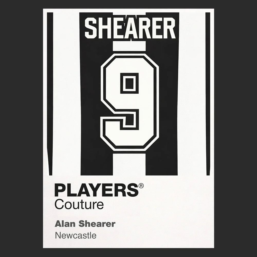 Alan Shearer 9 Football Shirt Frame Men's Hoodie – black close-up detail shot of the Alan Shearer Players Couture logo design