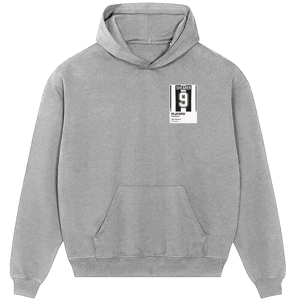 Alan Shearer 9 Football hoodie – grey men's hoodie featuring the Alan Shearer 9 Football Players Couture logo