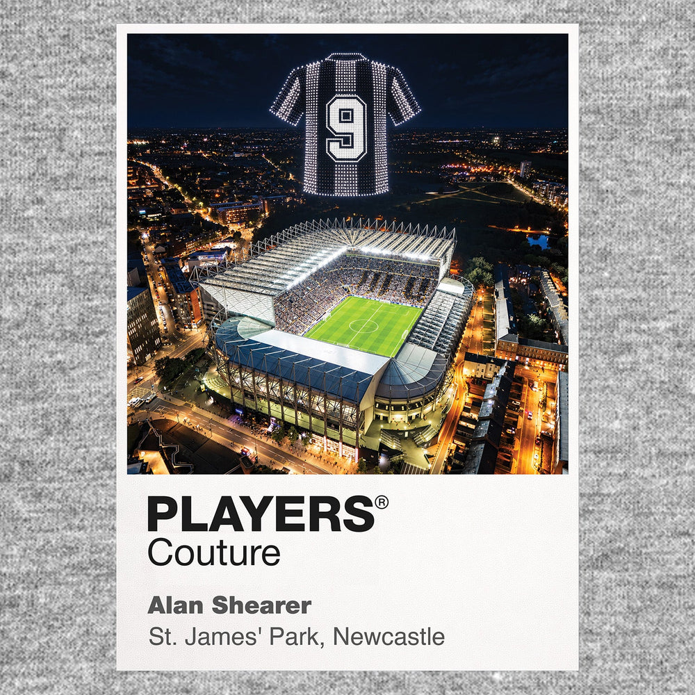 Alan Shearer Newcastle United black number 9 Icons in Lights Frame artwork in grey