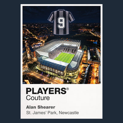 Alan Shearer Newcastle United black number 9 Icons in Lights Frame artwork in navy