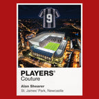 Alan Shearer Newcastle United black number 9 Icons in Lights Frame artwork in red