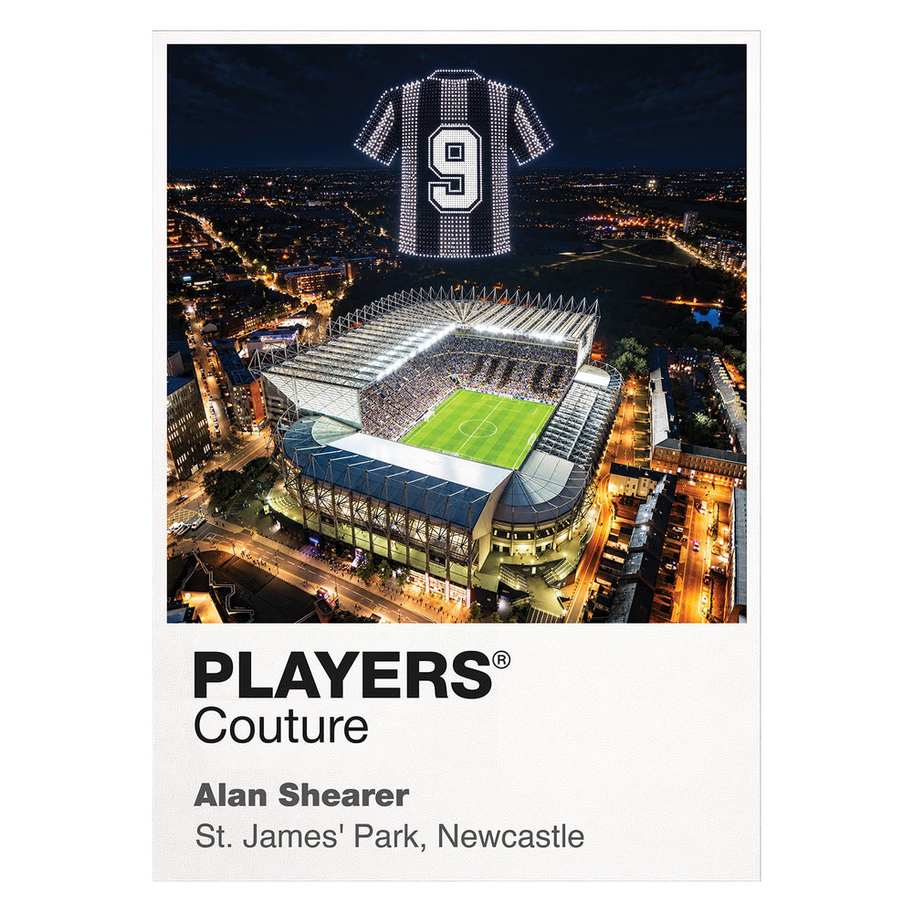 Alan Shearer Newcastle United black number 9 Icons in Lights Frame artwork in white