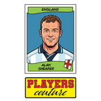 Alan Shearer World Cup Sticker Men's T-Shirt – close-up detail shot of the Alan Shearer World Cup Players Couture logo design