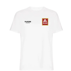 ALDO - John Aldridge t-shirt – white men's t-shirt featuring the ALDO - John Aldridge Players Couture logo