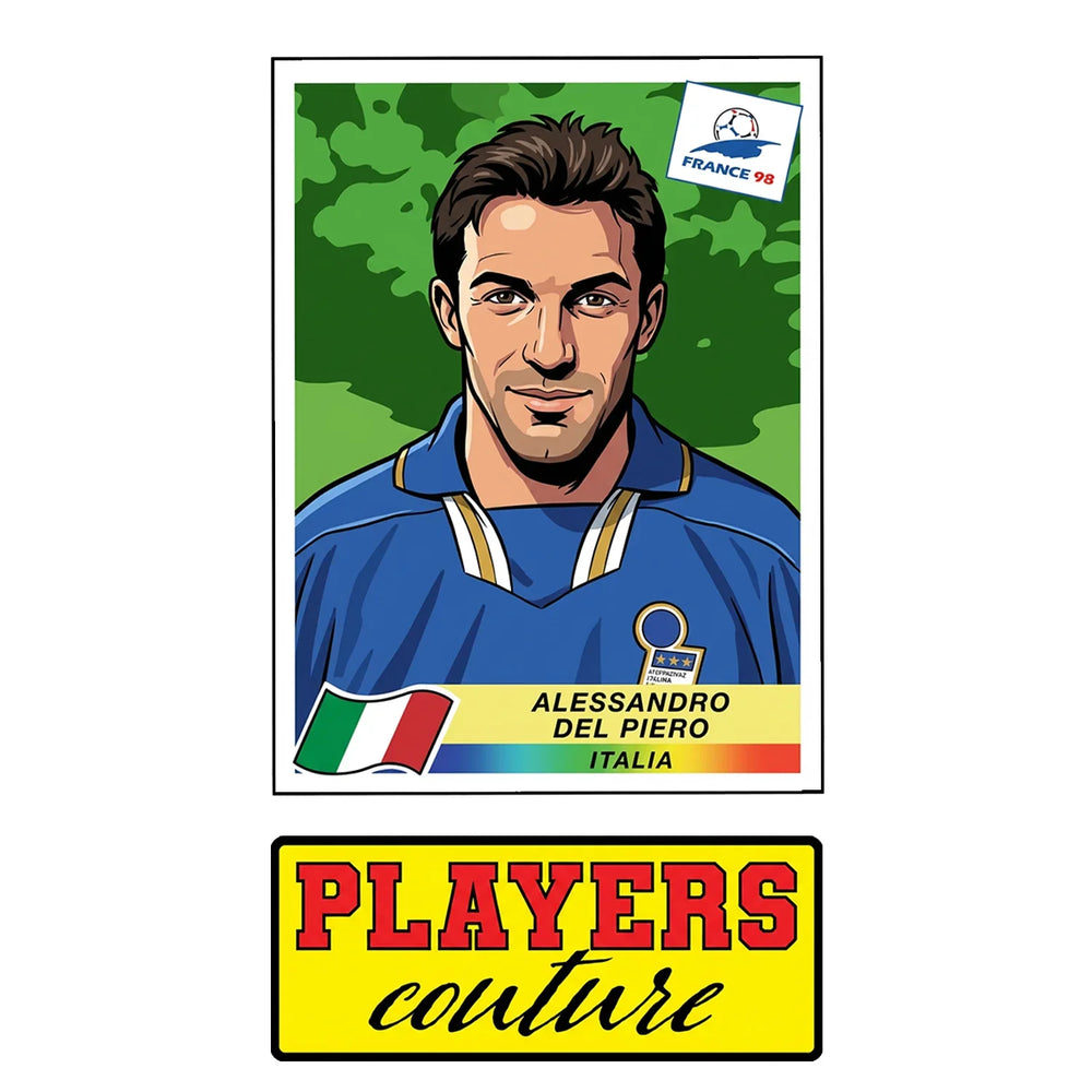 Alessandro Del Piero World Cup Sticker Men's T-Shirt – close-up detail shot of the Alessandro Del Piero World Cup Players