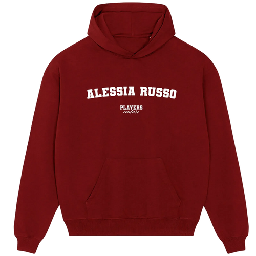 Alessia Russo hoodie – red men's hoodie with white Alessia Russo letters and Players Couture logo on the chest