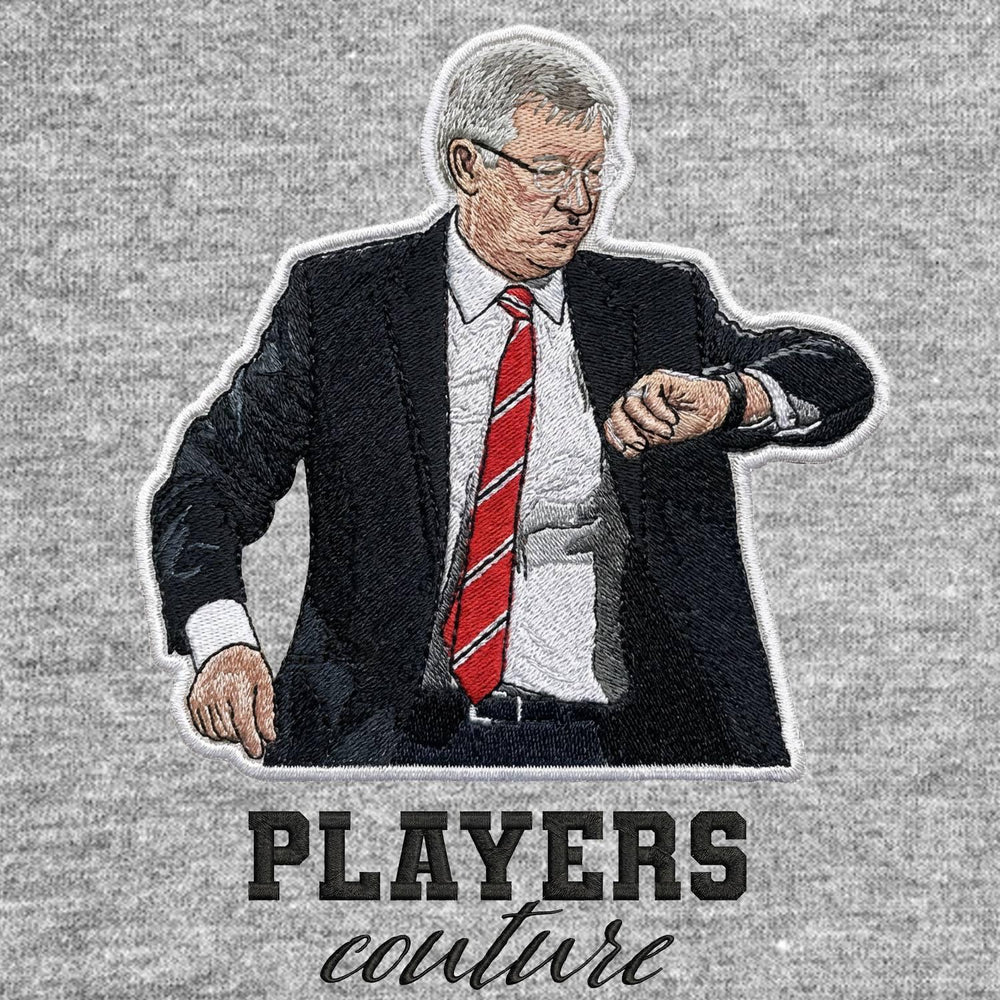Alex Ferguson Badge Men's Hoodie – close-up detail shot of the Alex Ferguson Players Couture logo design