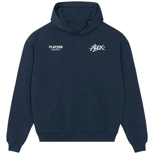 Alex hoodie – navy men's hoodie featuring the Alex Players Couture logo
