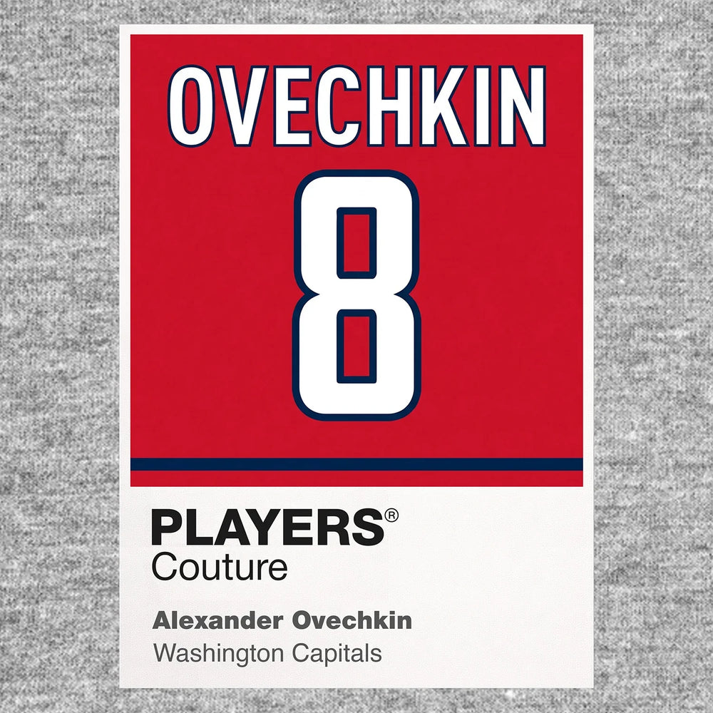 Alexander Ovechkin 8 Jersey Frame Men's T-Shirt – grey close-up detail shot of the Alexander Ovechkin 8 Players Couture logo