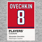 Alexander Ovechkin 8 Jersey Frame Men's T-Shirt – grey close-up detail shot of the Alexander Ovechkin 8 Players Couture logo