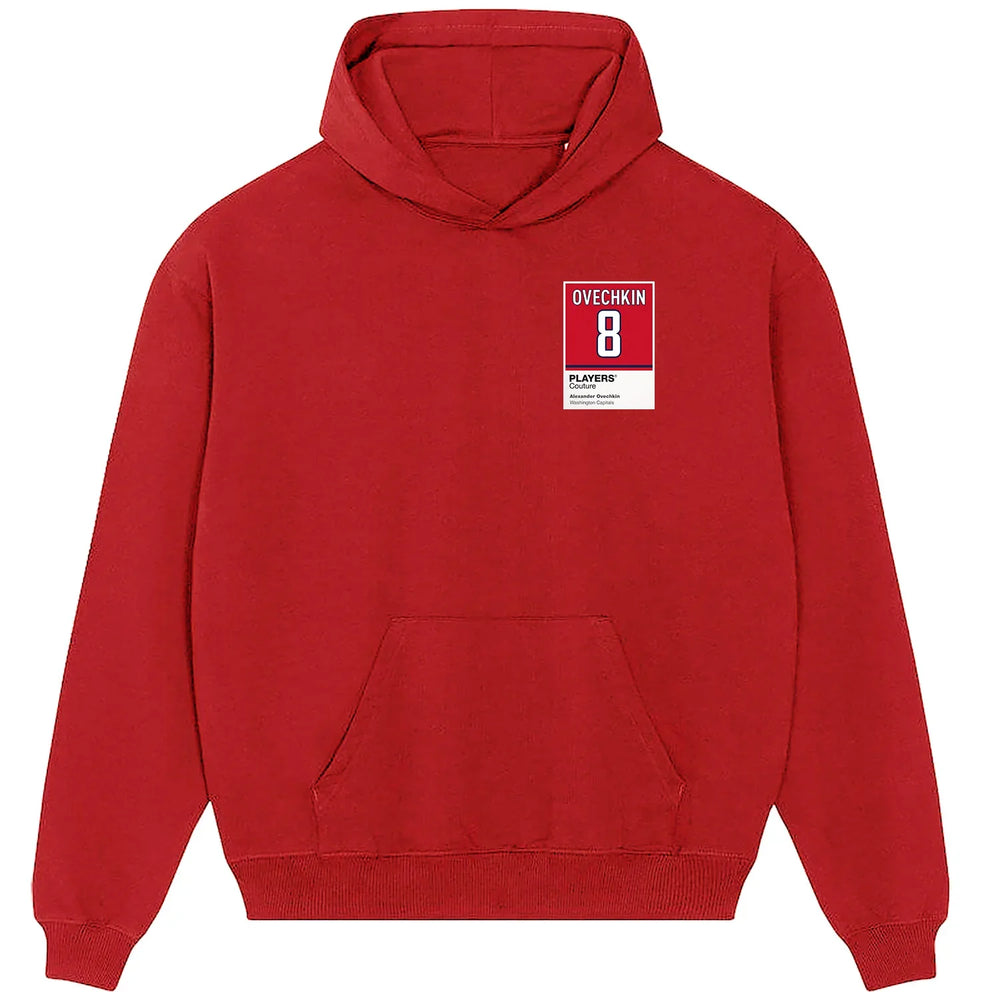 Alexander Ovechkin 8 hoodie – red men's hoodie featuring the Alexander Ovechkin 8 Players Couture logo