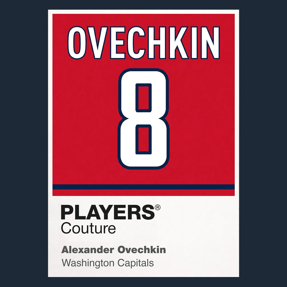 Alexander Ovechkin 8 Jersey Frame Men's T-Shirt – navy close-up detail shot of the Alexander Ovechkin 8 Players Couture logo