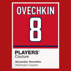 Alexander Ovechkin 8 Jersey Frame Men's T-Shirt – red close-up detail shot of the Alexander Ovechkin 8 Players Couture logo