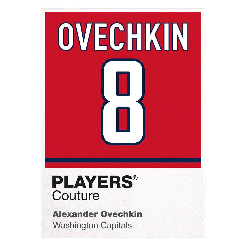 Alexander Ovechkin 8 Jersey Frame Men's T-Shirt – white close-up detail shot of the Alexander Ovechkin Players Couture logo