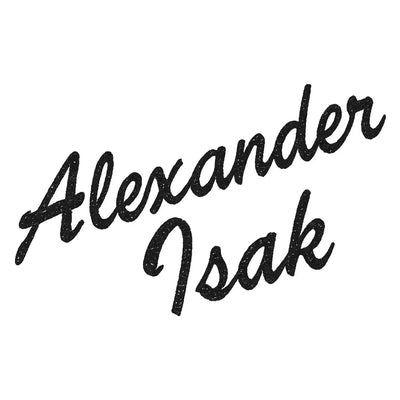 Alexander Isak Script Logo Men's T-Shirt – white close-up detail shot of the Alexander Isak Players Couture logo design