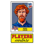 Alexi Lalas World Cup Sticker Men's T-Shirt – close-up detail shot of the Alexi Lalas World Cup Players Couture logo design