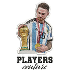 Alexis Mac Allister Badge Men's T-Shirt – white close-up detail shot of the Alexis Mac Allister Players Couture logo design