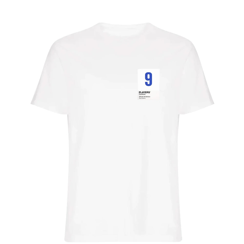 Alfredo Di Stefano 9 Football t-shirt – white men's t-shirt featuring the Alfredo Di Stefano 9 Football Players Couture logo
